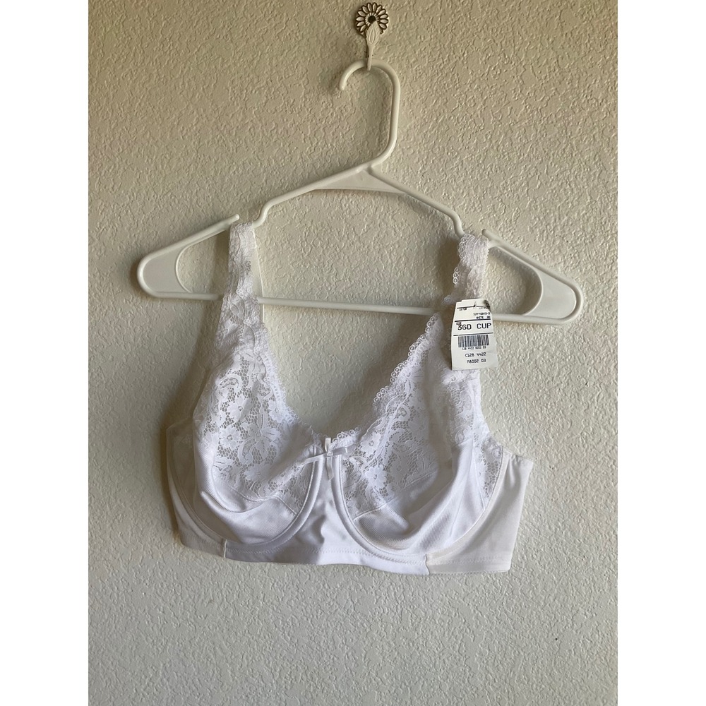 Adonna White Lace Underwire Bra Floral Mesh Adjustable Straps 36D Vintage NWT
